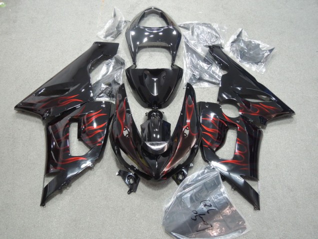 05-06 Black Red Flame ZX6R Motorcycle Fairing