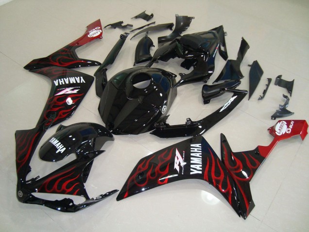 07-08 Glossy Black Flame YZF R1 Motorcycle Fairings