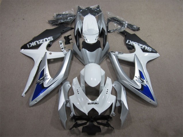 08-10 Silver Blue White GSXR 600 Motorcycle Fairings