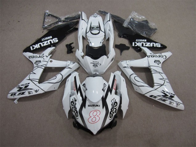 08-10 White Black Corona Extra Motul 8 GSXR 600 Motorcycle Fairings