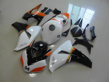 08-11 White and Black and Orange Race CBR1000RR Motorcycle Fairings