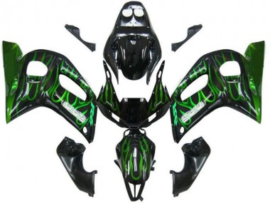 98-02 Black Green Flame YZF R6 Motorcycle Fairings