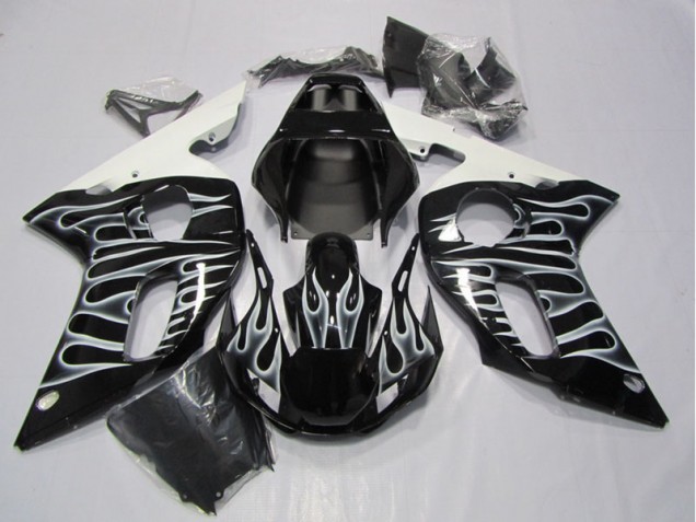 98-02 Black White Flame YZF R6 Motorcycle Fairings